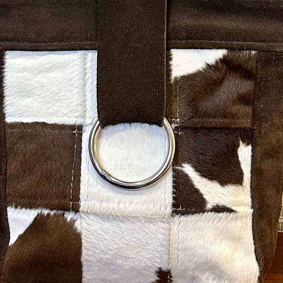 🌟HP🌟VTG 1970s-80s Dark Brown Mod Suede Pony Shoulder Bag w/ Calf Hair-On Hide - Picture 5 of 16